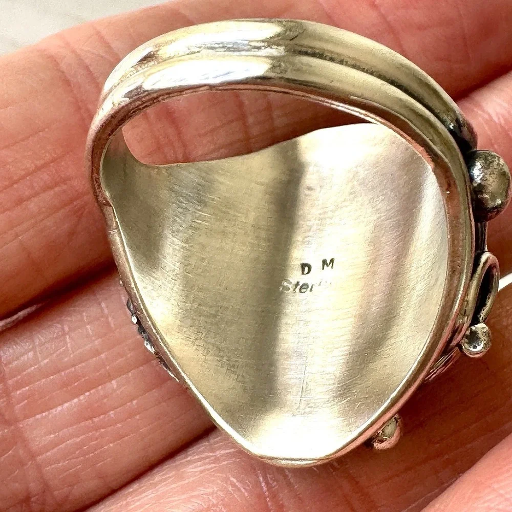 Navajo Turquoise Mens Ring Sz 12 Leaf Feather Signed Morgan Sterling Native Amer